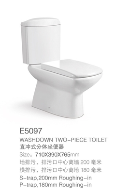 Ceramic Wash Down Two Piece Toilets Wall Mounted With Elongated Seat