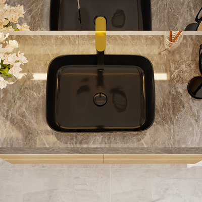 Custom Square Black Golden Art Deco Pedestal Basin 500*380*130mm