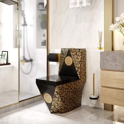 Ceramic Black Golden Siphonic One Piece Toilet Wall Hung Easy Clean