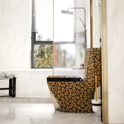 Ceramic Black Golden Siphonic One Piece Toilet Wall Hung Easy Clean