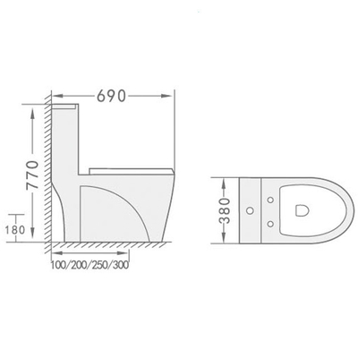 300mm 400mm Roughing In Siphonic One Piece Toilet Sanitary Ware WC