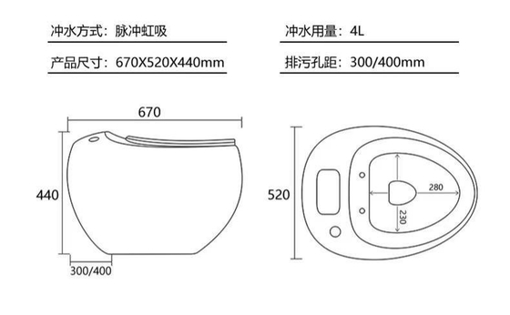 Mix Pit Spacing 305mm Single Piece Toilet Multicolor Touch Flushing