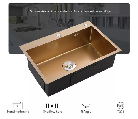 Top Mount Stainless Steel Kitchen Sinks Handmade Polished Surface
