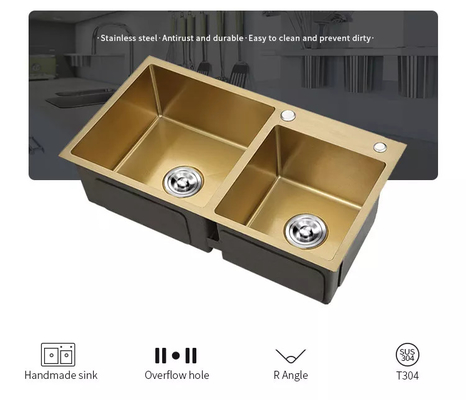 Gold 304 Stainless Steel Kitchen Sinks Acid Alkali Oxidation Resistance