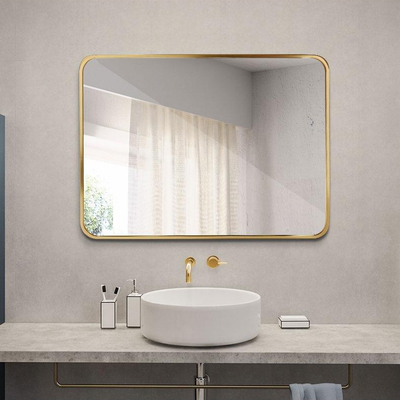 Rectangle Aluminum Framed LED Bathroom Mirrors Metal Matt Gold Color