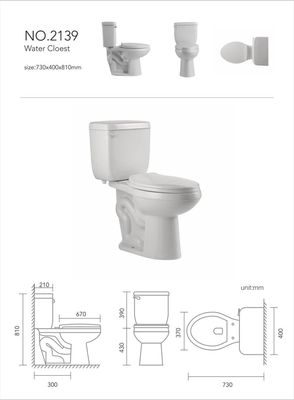 Water Closet Ceramic Two Piece Toilets 730*410*810mm Seat Bowl