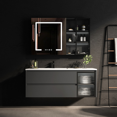 LED Mirror 39in Solid Wood Bathroom Cabinets Water Resistant Vanity