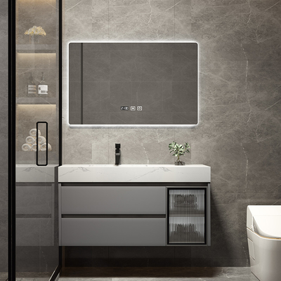 Rectangle 23in Solid Wood Bathroom Cabinets Transparent Glass Vanity