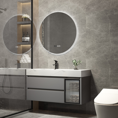 Rectangle 23in Solid Wood Bathroom Cabinets Transparent Glass Vanity