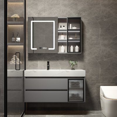 Rectangle 23in Solid Wood Bathroom Cabinets Transparent Glass Vanity