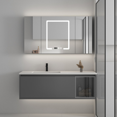 3 Doors Solid Wood Bathroom Cabinets With Touch Screen LED Mirror