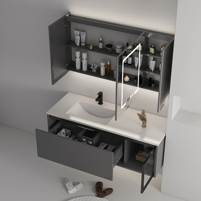3 Doors Solid Wood Bathroom Cabinets With Touch Screen LED Mirror