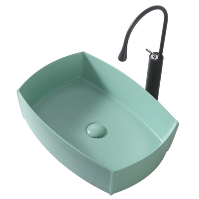 12L Square Counter Top Basin Ceramic Sink Matte Light Green Color
