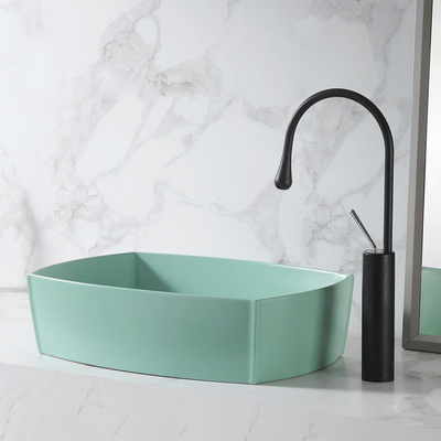 12L Square Counter Top Basin Ceramic Sink Matte Light Green Color