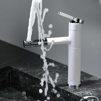 White Silver Plated Flexible Kitchen Faucet Brass Basin Mixer Taps