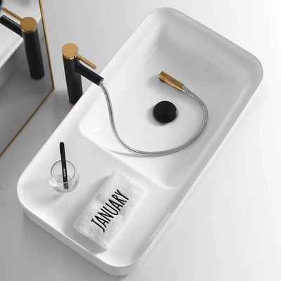Waterfall Black Basin Faucet With Golden Handle Hot And Cold Mixer