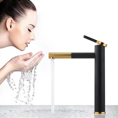 Waterfall Black Basin Faucet With Golden Handle Hot And Cold Mixer