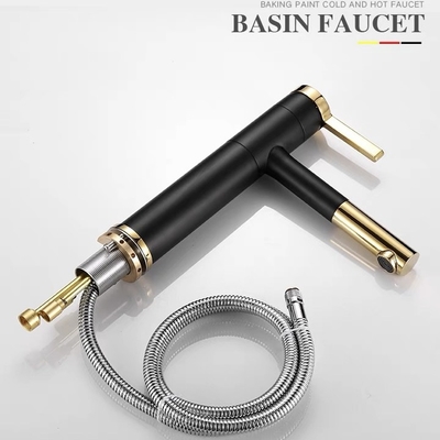 Waterfall Black Basin Faucet With Golden Handle Hot And Cold Mixer