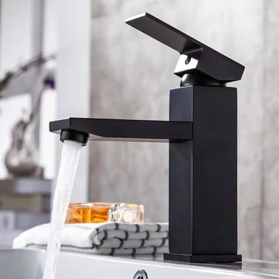 Deck Mount 304 Stainless Steel Bathroom Faucet Hotel Square Sink Tap
