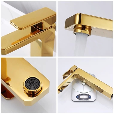 Polished Golden Brass Sanitary Ware Faucet Single Handle Wash Basin Tap