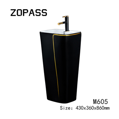 Ceramic 525*430*860mm Sanitary Ware Basin One Piece With Black Toilet