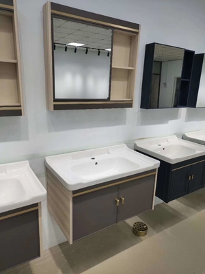 Gray Blue 80cm Solid Wood Bathroom Cabinets Floor Mounted Vanity