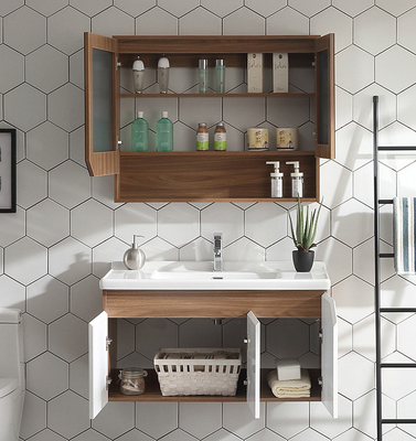 Anti Corrosion Solid Wood Bathroom Cabinet With Mirror Wash Basin