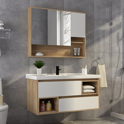 High Plasticity Free Standing Bathroom Cabinet Mirrored Single Sink