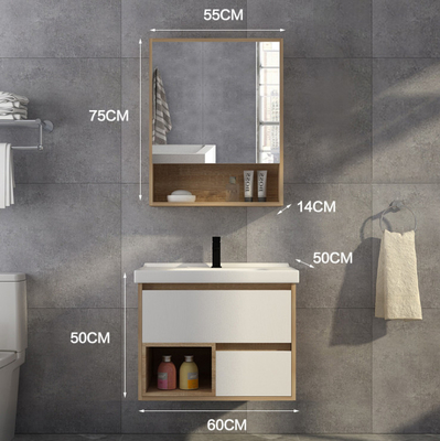 High Plasticity Free Standing Bathroom Cabinet Mirrored Single Sink