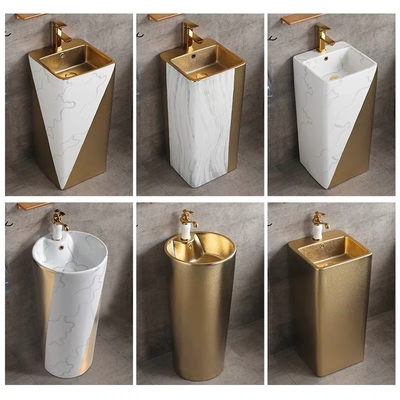 Pedestal 9L Floor Standing Bathroom Sinks Luxury Gold One Piece