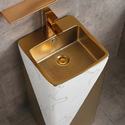 Pedestal 9L Floor Standing Bathroom Sinks Luxury Gold One Piece