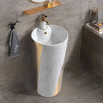 Pedestal 9L Floor Standing Bathroom Sinks Luxury Gold One Piece