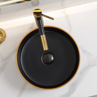 Countertop Ceramic Round Ceramic Wash Basin Matte Shiny Black Color