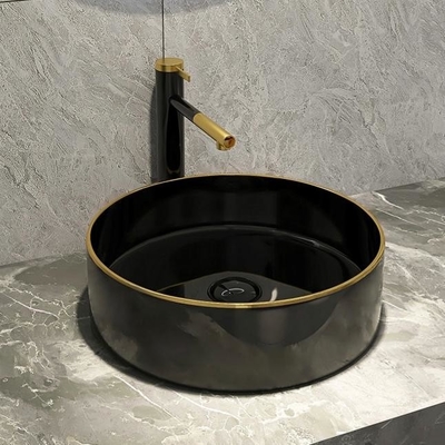 Countertop Ceramic Round Ceramic Wash Basin Matte Shiny Black Color