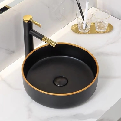 Countertop Ceramic Round Ceramic Wash Basin Matte Shiny Black Color